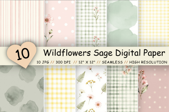 Download Wildflowers Sage Digital Paper Set - Digital paper set Collection