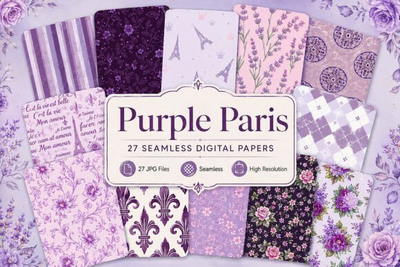Download Purple Paris Digital Paper Set - Digital paper set Collection