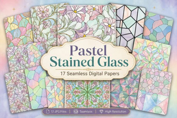 Download Pastel Stained Glass Digital Paper Set - Digital paper set Collection