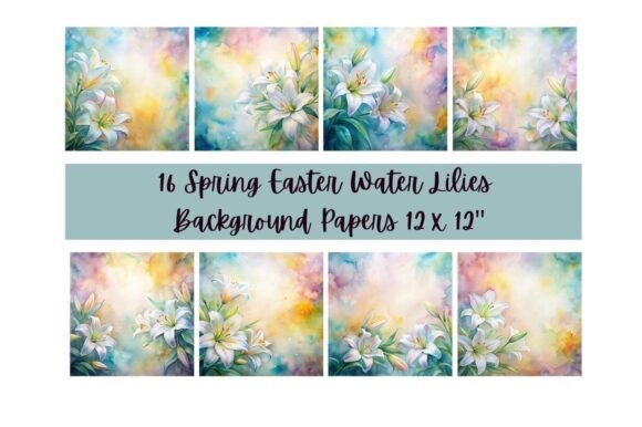 Download 16 Watercolor Easter Lily Spring Papers - Spring papers Collection