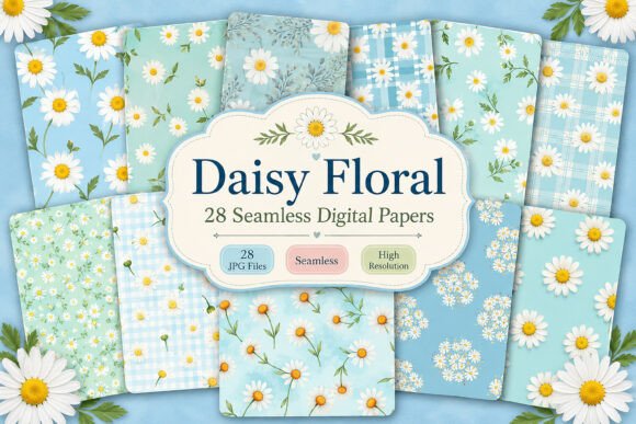 Download Daisy Floral Seamless Digital Paper Set - Digital paper set Collection