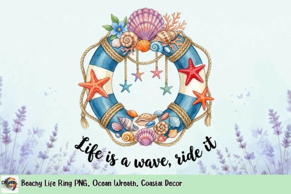 Download Beachy Life Ring PNG, Ocean Wreath, Coastal Decor - Beach Collection